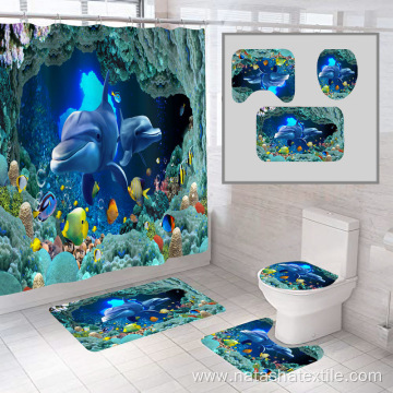 Four-piece bathroom waterproof mat shower curtain set